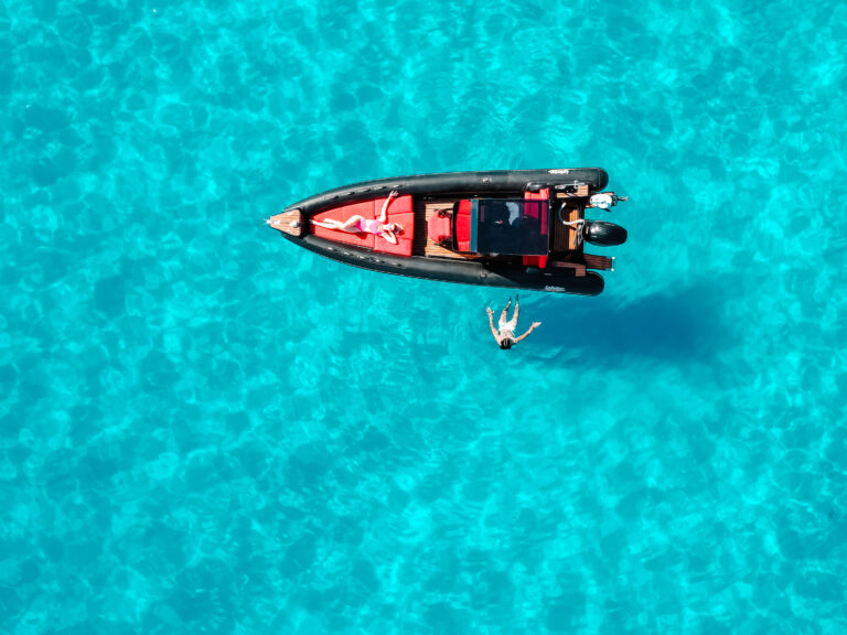 Drone shot of Technohull boat in Ionian Sea