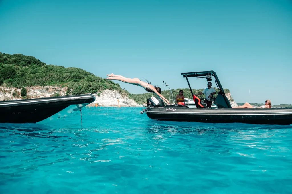 Karel boat at beautiful Ionian swimming spot