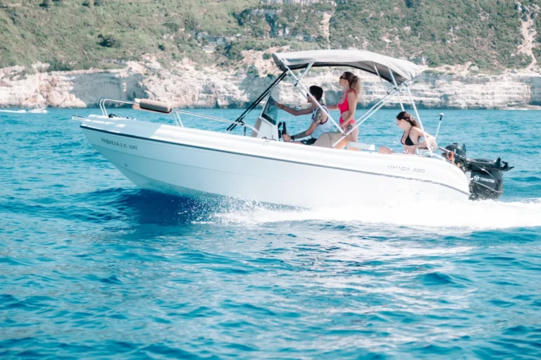Self-drive Karel boat cruising near Lefkada